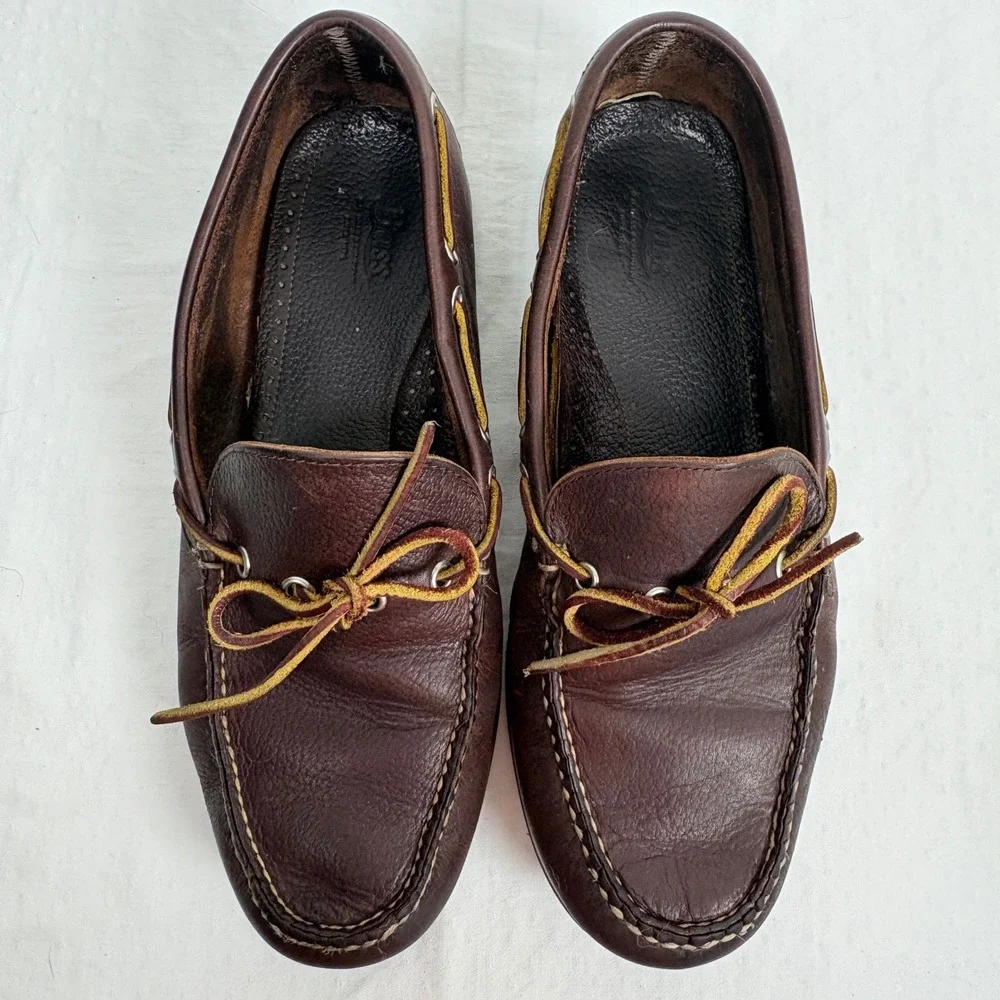G.H. Bass Colburn Brown Leather Moccasins Boat Shoes Mens 10 D Loafers Preppy